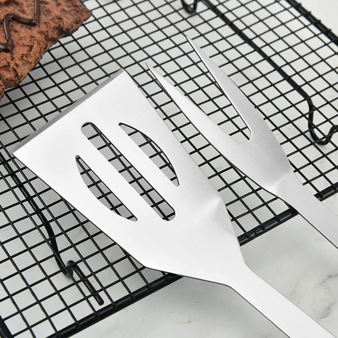 Grill Zubehör, Extra Dicke Edelstahl BBQ Utensilien, 3 Stück Grill Werkzeuge mit Fall-Spachtel, Gabe