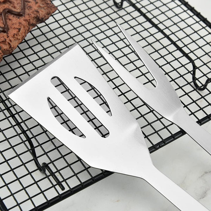 Grill Zubehör, Extra Dicke Edelstahl BBQ Utensilien, 3 Stück Grill Werkzeuge mit Fall-Spachtel, Gabe