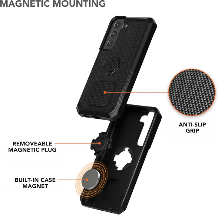 Rokform Galaxy S22 Hülle, Rugged Series, magnetische Hülle mit Drehverschluss, sturzgeprüfte Rüstung