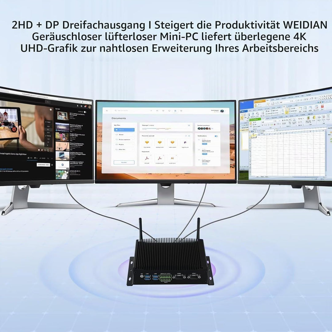 WEIDIAN PC Lüfterlos Industrie Mini PC Lüfterloser Core i7 10810U, Win 11 Industrial Computer GPIO,
