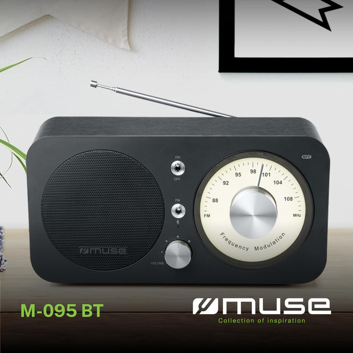 Muse M-095 BT Bluetooth Retro-Radio mit UKW Tuner, NFC und USB-Ladeanschluss (Teleskop-Antenne, AUX)