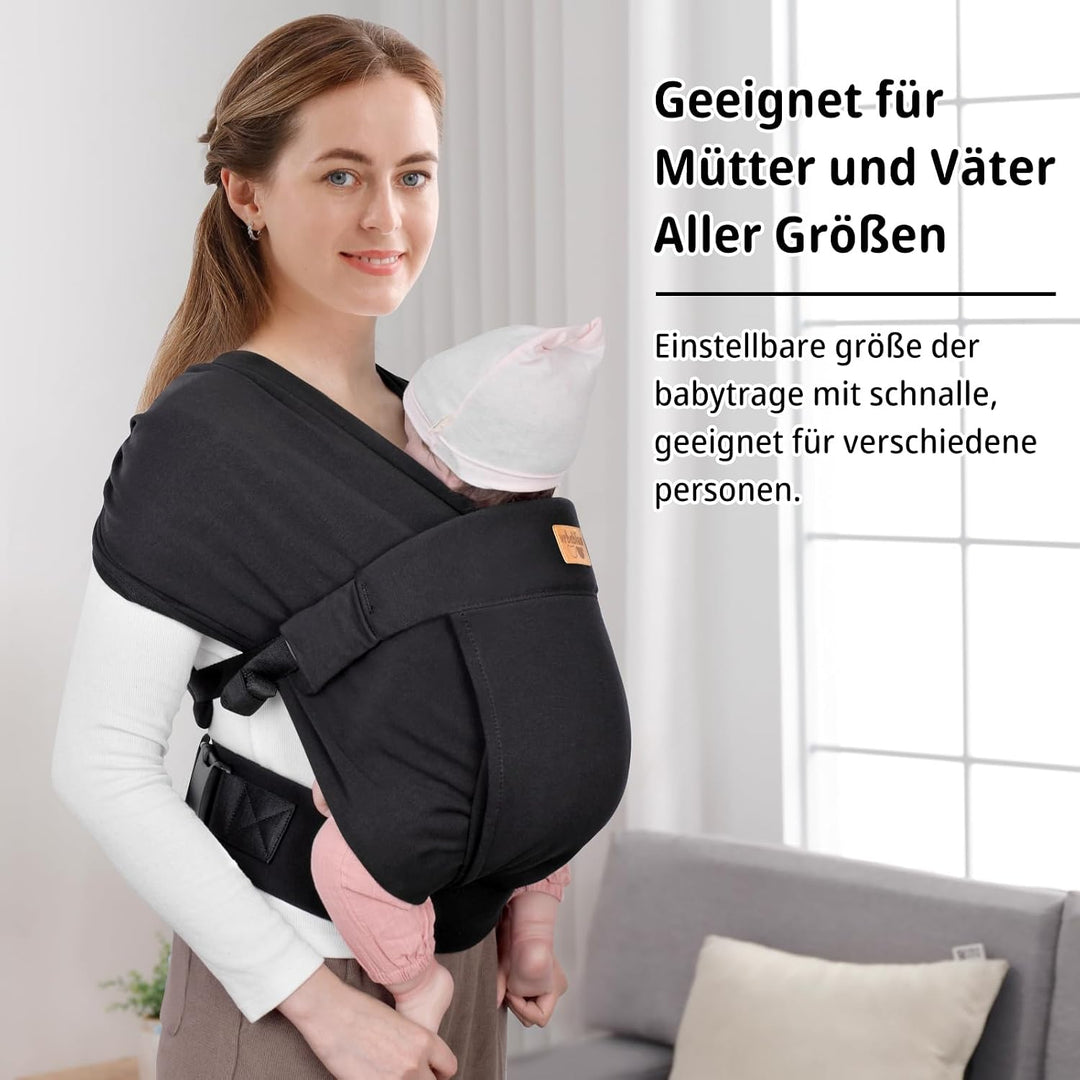 Babytrage für Neugeborene ab Geburt Extra Weich, Bauchtrage Baby-Tragetasche Ergonomisch (Schwarz),