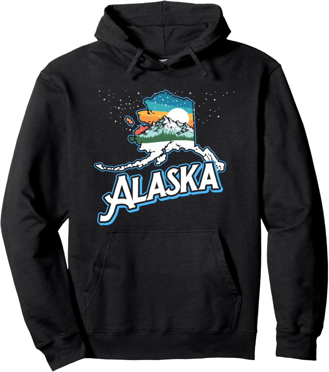 Retro Alaska Outdoor & Nature Vintage Style Aurora & Stars Pullover Hoodie
