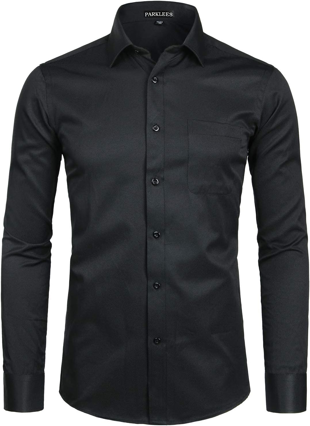 PARKLEES Herren Hemd aus massivem Twill, klassische Passform, schmale Passform, langärmelig, mit Tas