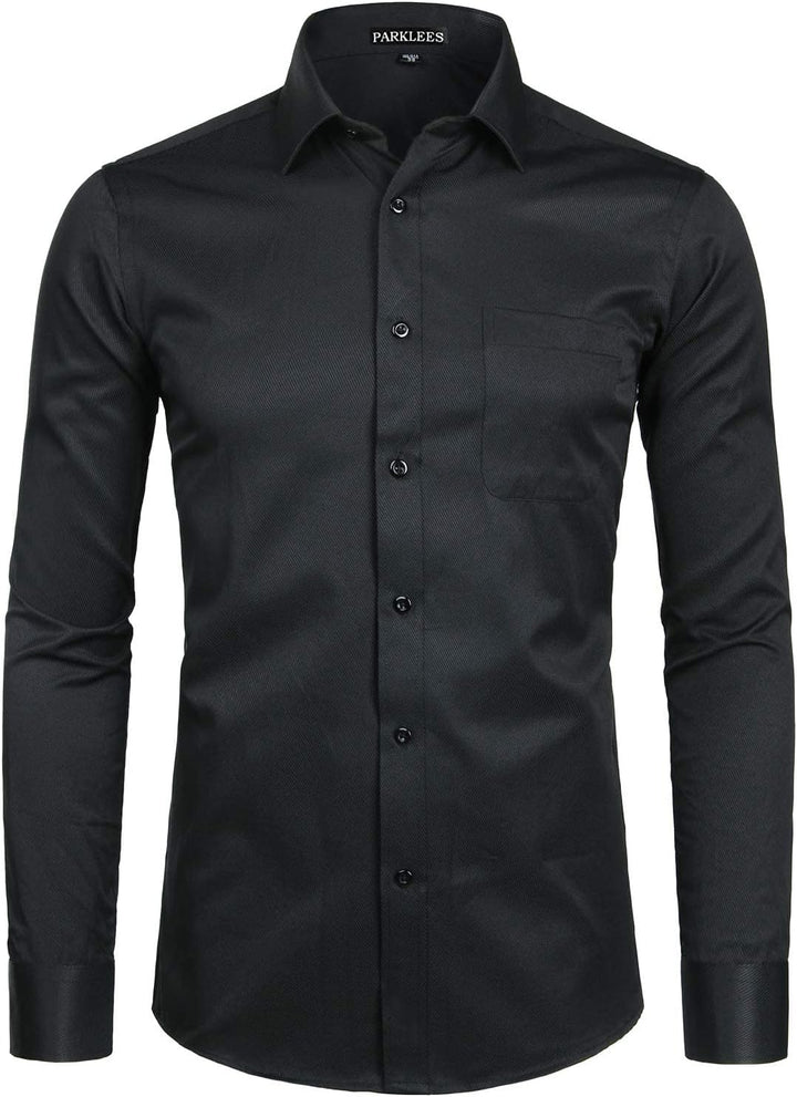 PARKLEES Herren Hemd aus massivem Twill, klassische Passform, schmale Passform, langärmelig, mit Tas