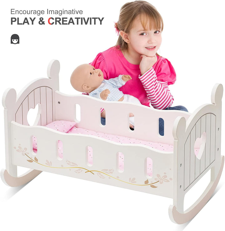 ROBUD Baby-Puppenbett aus Holz, Baby-Puppen-Bett-Spielzeug, passend für bis zu 45,7 cm grosse Puppen
