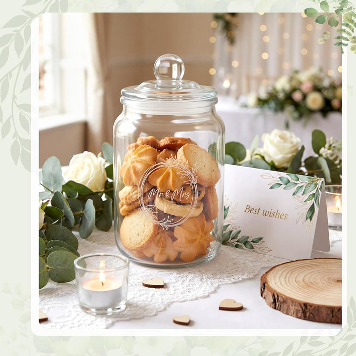 Keksdose aus Glas mit Gravur Mr & Mrs Hochzeitsgeschenk für Brautpaar 1 L Keksglas mit Deckel Bonbon