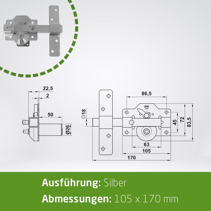 Amig - Aufliegendes Riegelschloss Mod.2, silberfarben, aus glänzendem verchromtem Stahl für Türen |