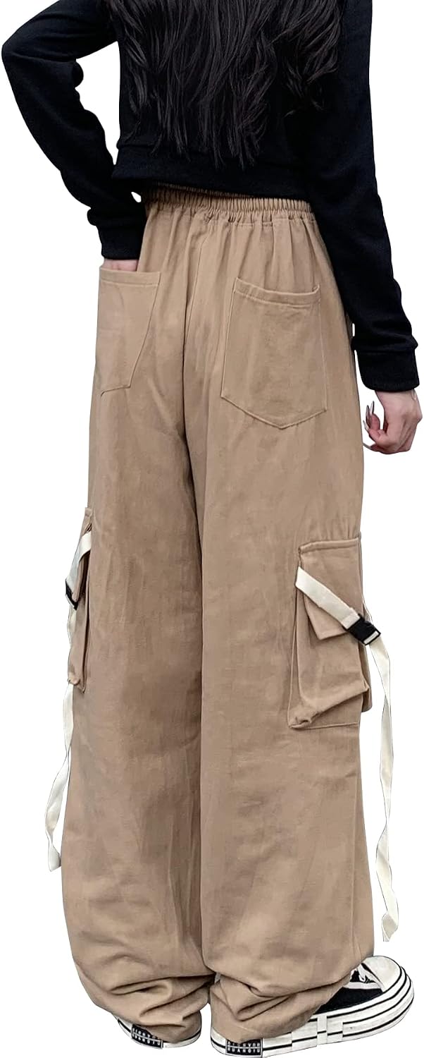 Linsennia Y2k Cargohose Damen Baggy Parachute Pants Teenager Mädchen Weite High Waist Streetwear M K