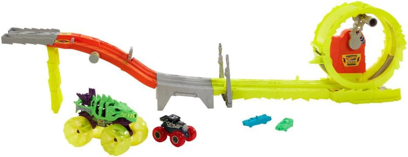 Hot Wheels Monster Trucks Race & Chase Challenge Track inkl. 2 Autos.