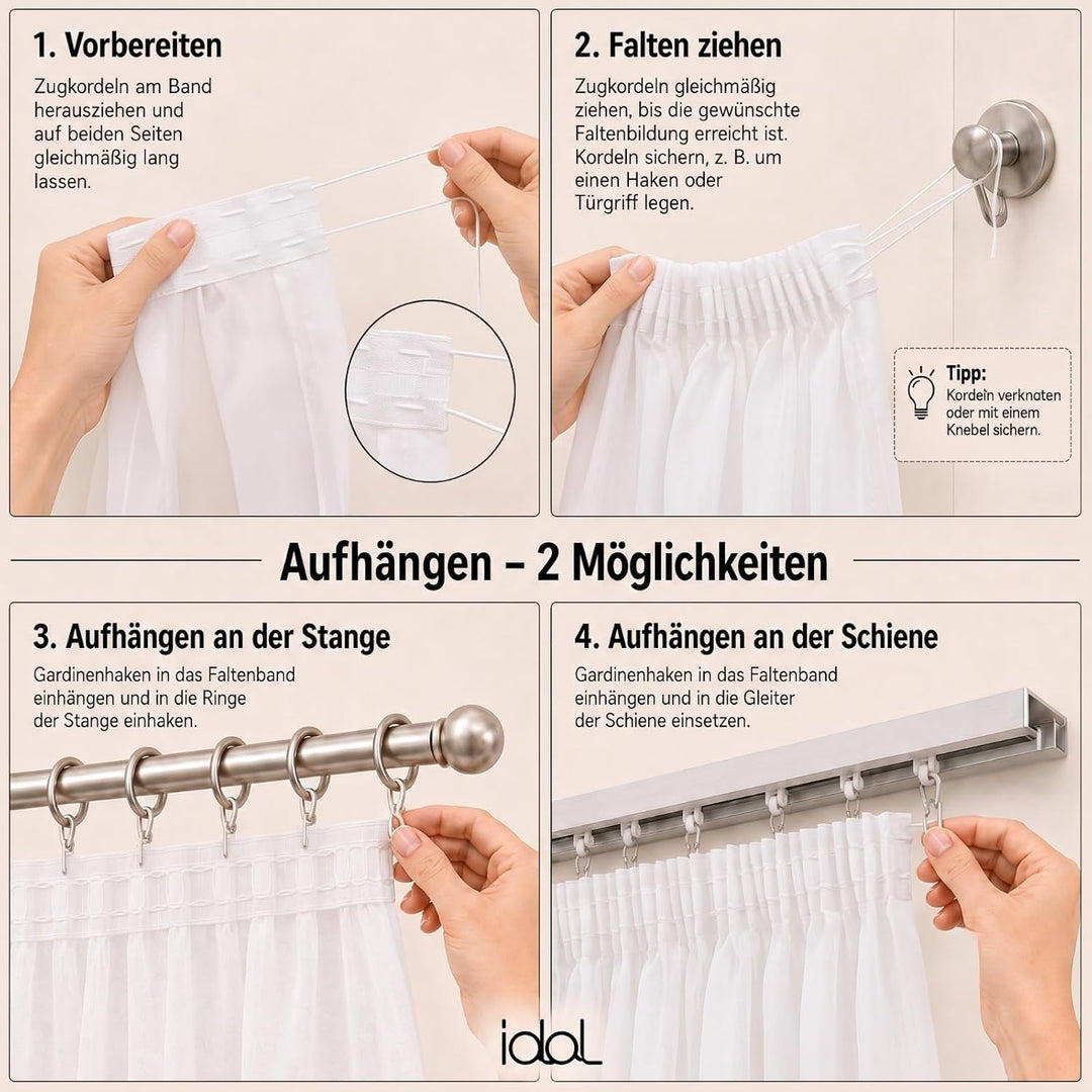 Generisch Gardinen mit Kräuselband Fertiggardine halbtransparent Voile Bleiband Vorhang Wohnzimmer S