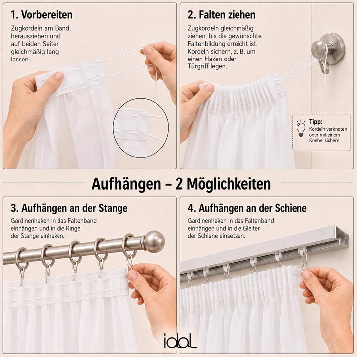 Generisch Gardinen mit Kräuselband Fertiggardine halbtransparent Voile Bleiband Vorhang Wohnzimmer S