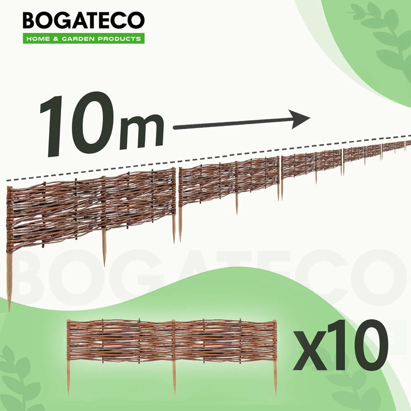 BOGATECO 10 x Beeteinfassung aus Weide | 100 cm Lang & 20 cm Hoch | Holz-Zaun Rasenkante | Weiden-Za