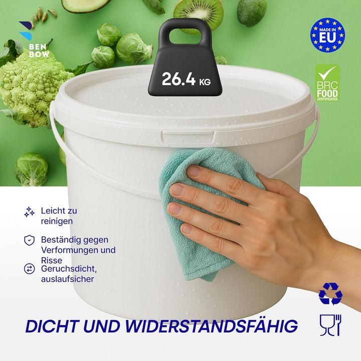 BenBow Eimer mit Deckel 10l Weiss 100x 10 Liter - lebensmittelecht, stabil, luftdicht, auslaufsicher