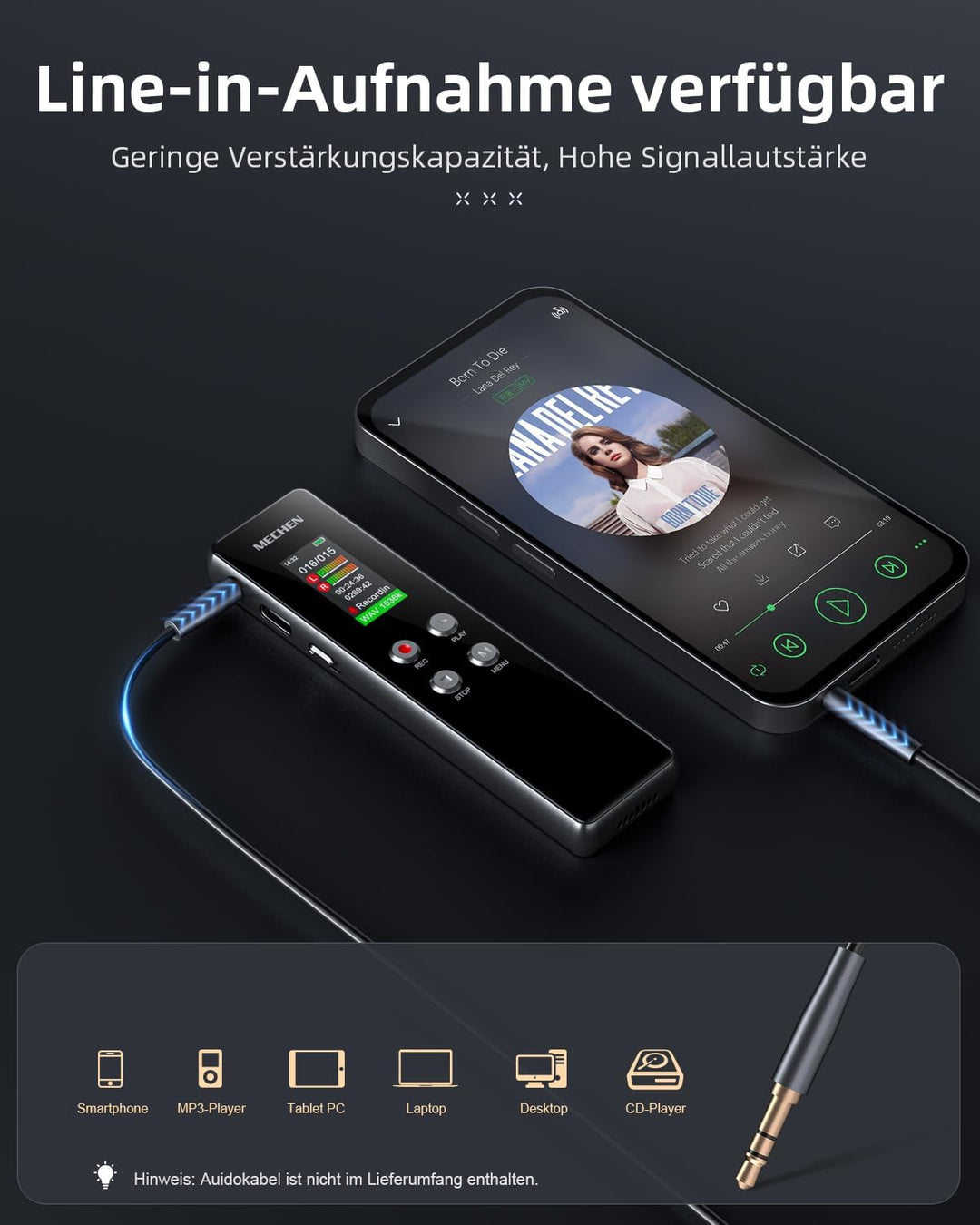 MECHEN V01 128GB Diktiergerät, Sprachrekorder VOR-Aufnahme, Passwortschutz, Automatische Rauschunter