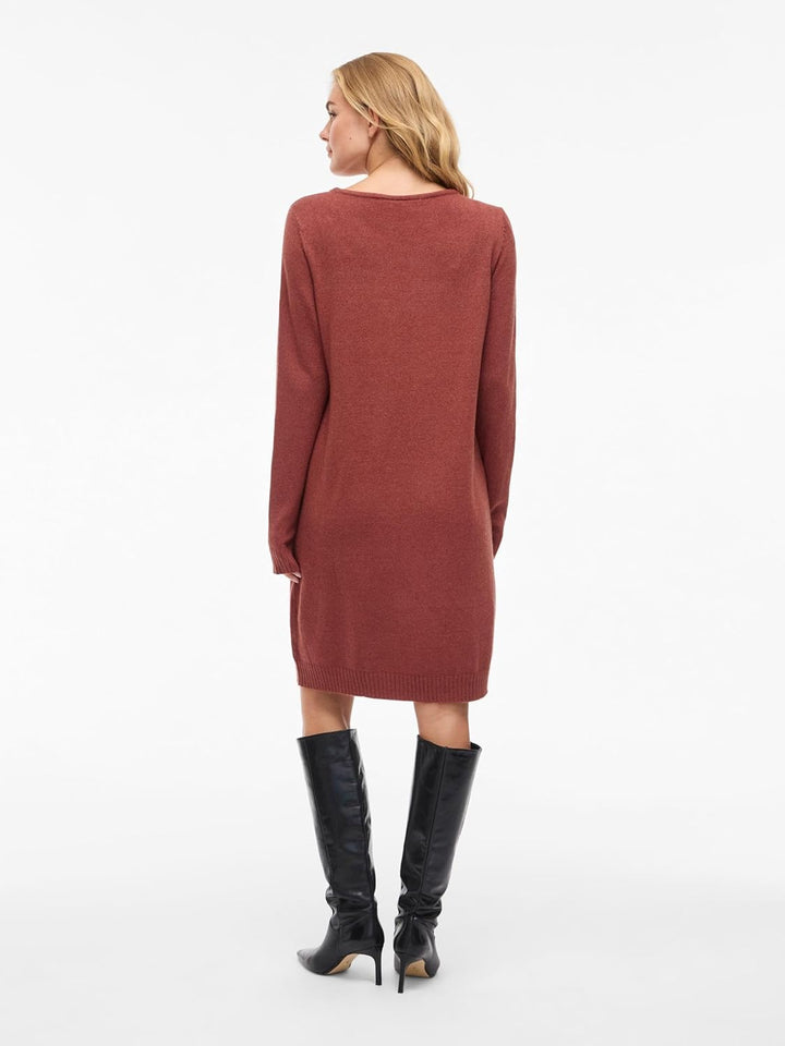 Vila Damen Viril L/S Knit Dress-Noos Kleid XS Burnt Henna/Detail:melange, XS Burnt Henna/Detail:mela