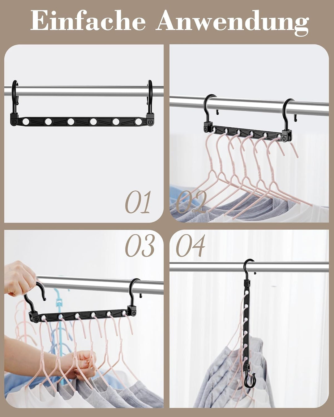 Latoxcaa platzsparende Kleiderbügel, 16 Stück Magic Hangers mit 6 Löchern & 360° Drehhaken, Stabile