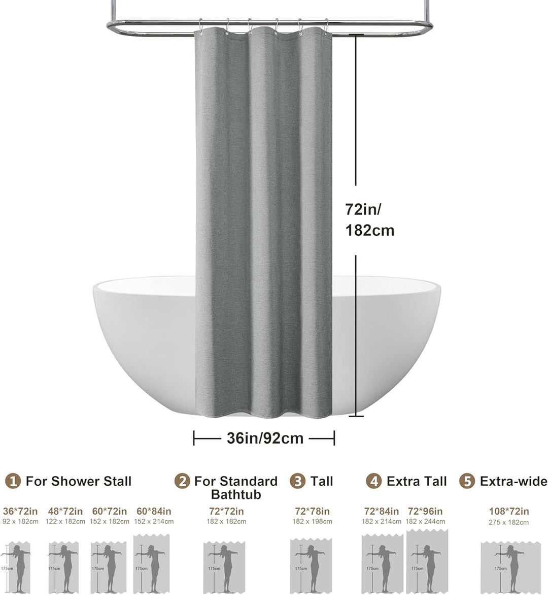 VANZAVANZU Duschvorhang Schmaler Leinen 92 x 182 cm mit Metall Duschvorhangringe Schwerer Stoff Text