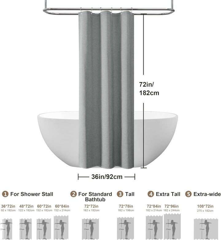 VANZAVANZU Duschvorhang Schmaler Leinen 92 x 182 cm mit Metall Duschvorhangringe Schwerer Stoff Text