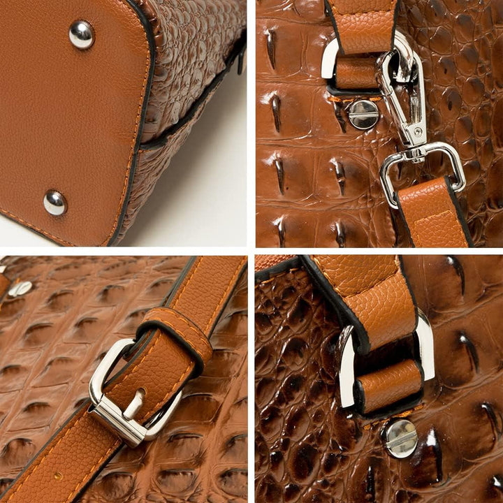 Coolives Damen Handtaschen-Set Damentasche aus PU-Leder mit Krokodilledermuster Henkeltasche Handtas