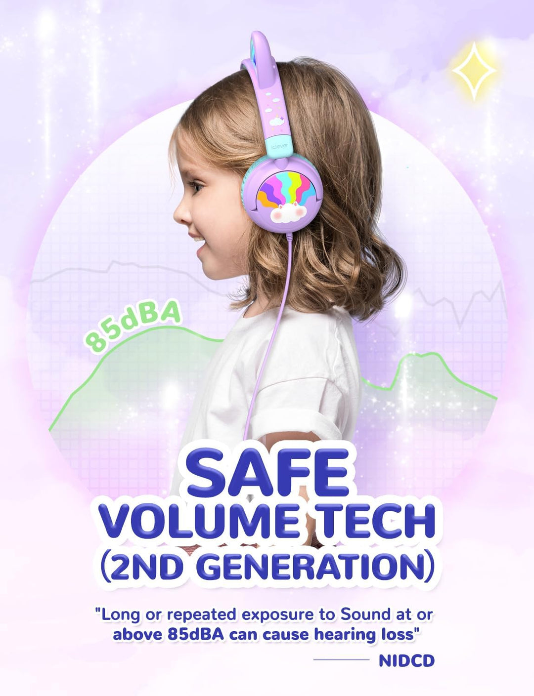 iClever Kinder Kopfhörer, LED Beleuchtetes Katzenohr, 85dBA Sichere Lautstärke, Stereo Sound, Faltba