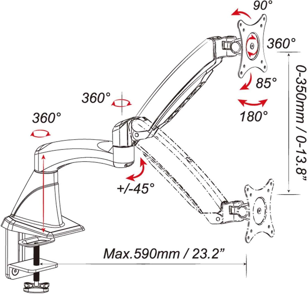 HFTEK-DS112F Schwarz Monitor Arm Halterung Halter Tischhalterung Stand für TFT LED LCD Bildschirm, D