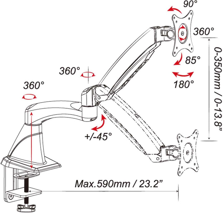 HFTEK-DS112F Schwarz Monitor Arm Halterung Halter Tischhalterung Stand für TFT LED LCD Bildschirm, D