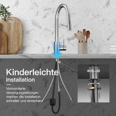 Rainsworth Wasserhahn Küche mit Brause Ausziehbar - Hochdruck Küchenarmatur mit Zwei Wasserstrahlart