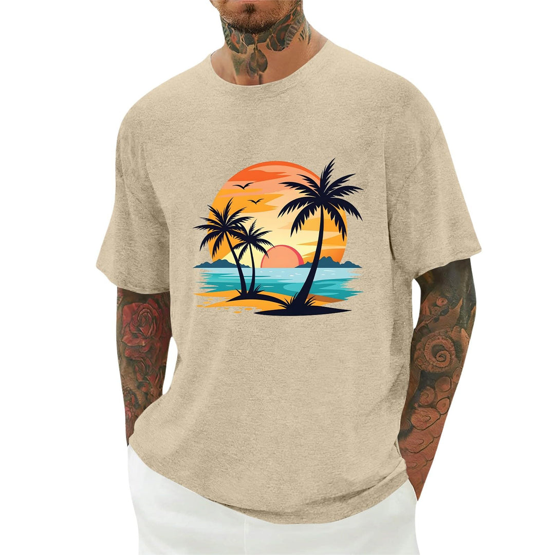Herren Kurzarm-T-Shirt mit Rundhalsausschnitt, lässiges -Strand- und Baummotiv Ärmellose Shirts Herr