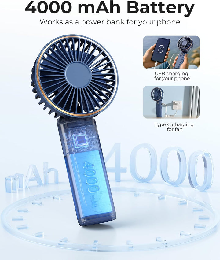 TUNISE Handventilator, Tragbar, Mini-Ventilator mit 4000mAh, 6 Geschwindigkeiten, LED-Display, 180°
