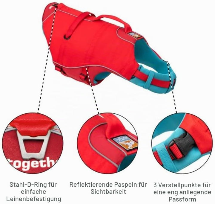 Kurgo Surf N Turf Hundeschwimmweste, Reissfestes Material, Mit Reflektoren und 2 Griffen ausgestatte