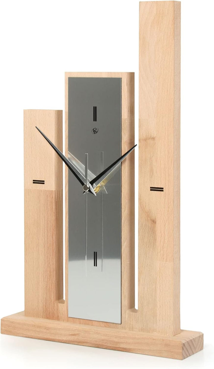 Kreative Feder Designer-STANDUHR „Stairs“ aus Massivholz – analoge TISCHUHR ohne Tickgeräusche (leis