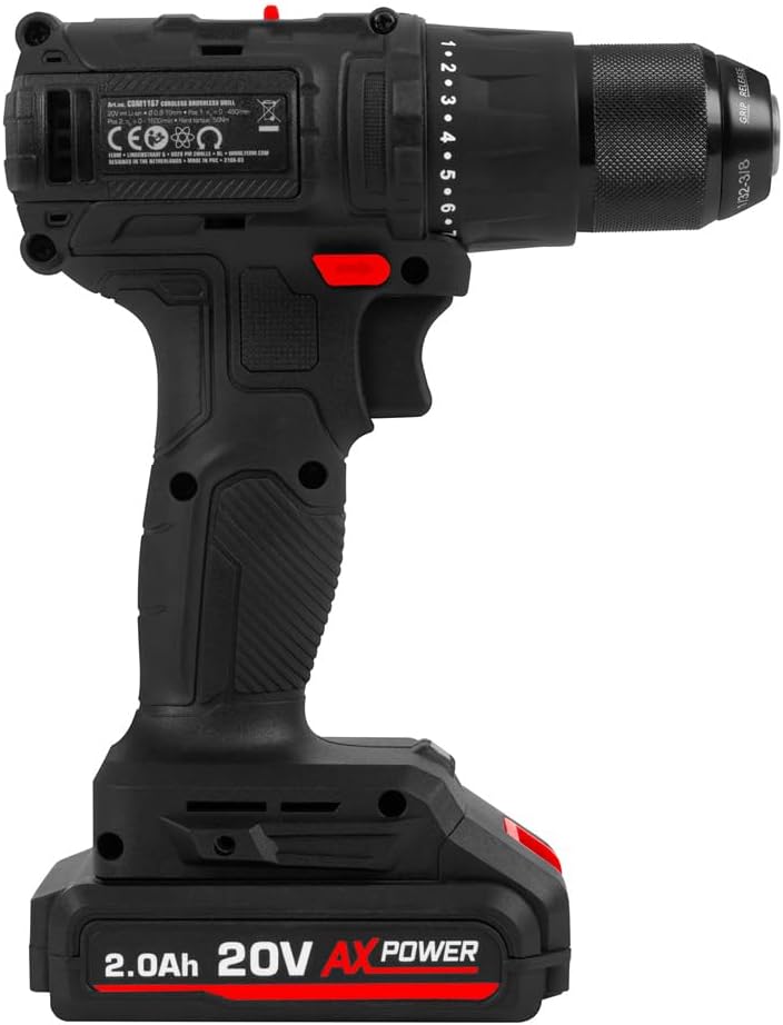 FERM Akku-Bohrmaschine 20V – Inklusive 2,0Ah Li-Ion Akku und Ladegerät – Mit Transportkoffer – Bürst
