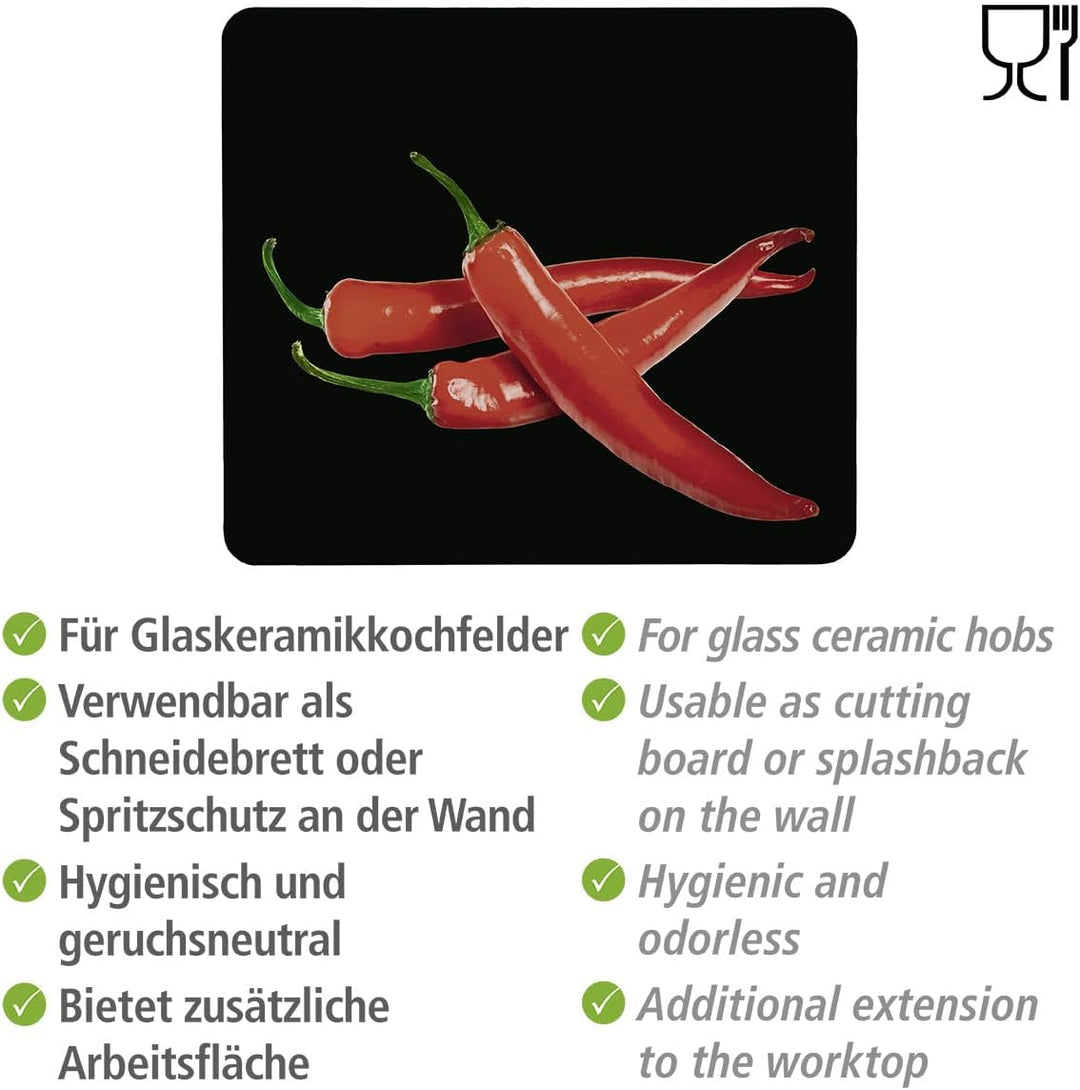 WENKO Herdabdeckplatte gross Hot Peperoni, Herdabdeckung für Glaskeramik-Kochfelder, Gehärtetes Glas