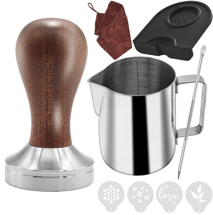 51mm Kaffee Tamper Set 304 Edelstahl Base Holzgriff Siebträgermaschine Zubehör Espresso Tamper mit T