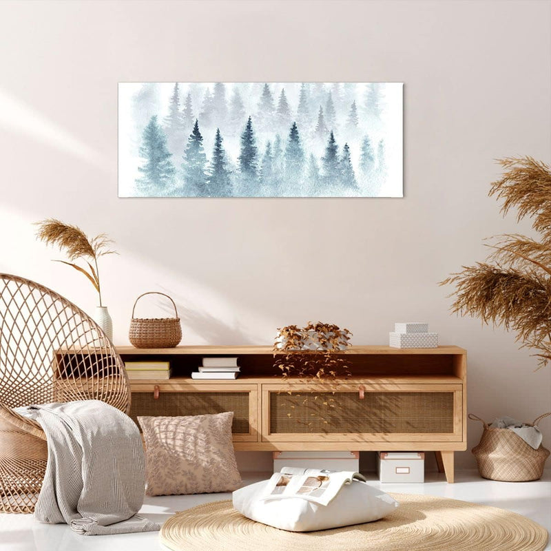 Wandbilder Dekoration Wohnzimmer Bäume Wald Natur Panorama Bilder auf Leinwand 120x50cm Leinwandbild