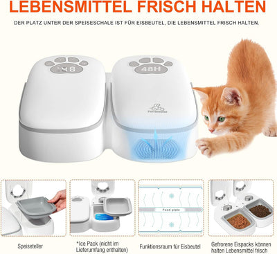 ZMAYPLUS Futterautomat für Katzen, Zwei-Mahlzeiten-Futterautomat für Hunde und Katzen, Display-geste