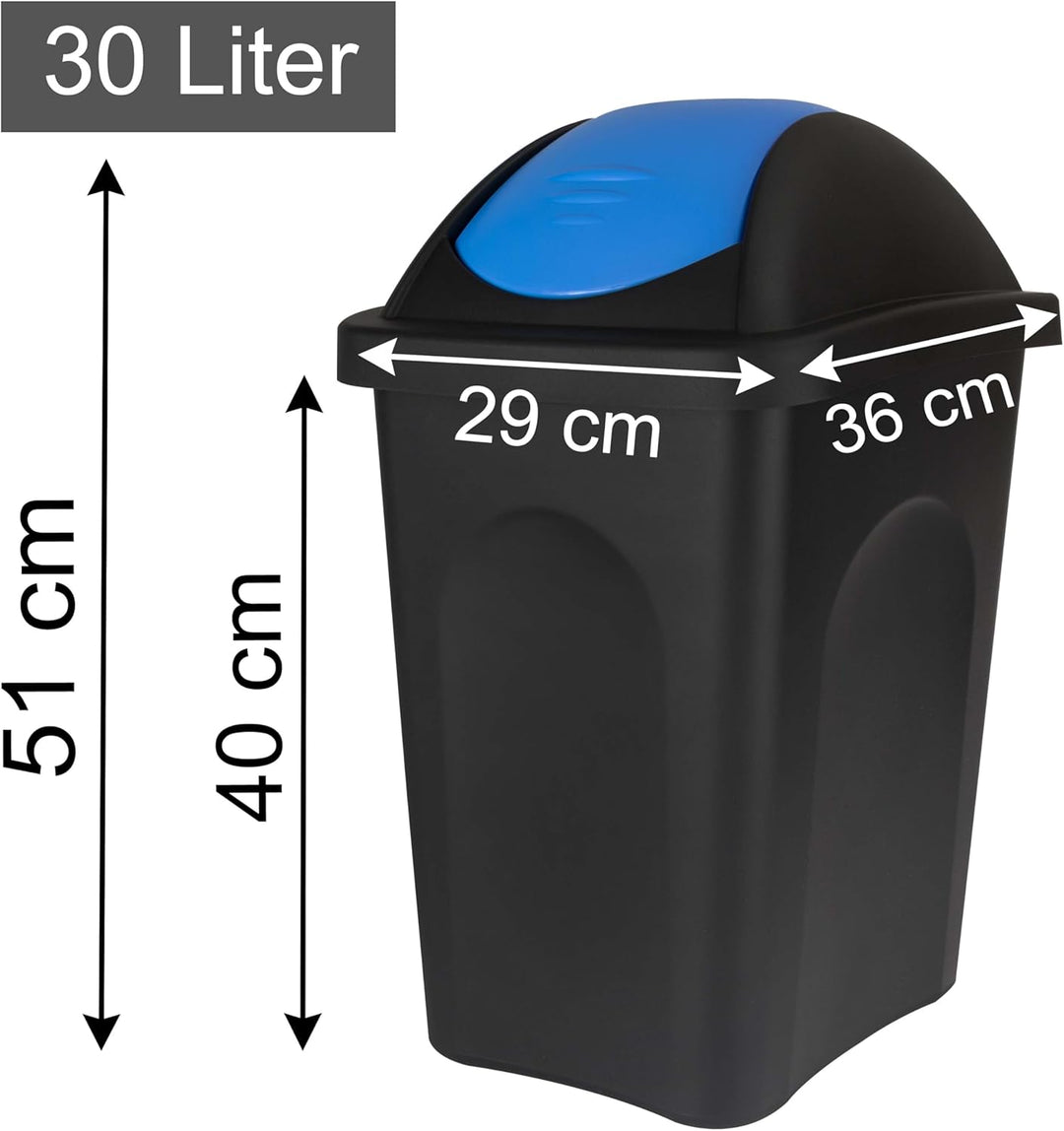 3x Schwingdeckel Mülleimer 30l blau grün weiss, Gelber Sack Mülleimer Küche, Mülleimer 3 Fächer, Mül