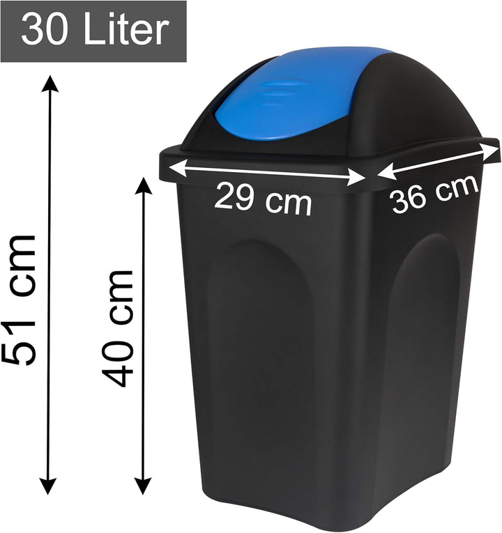 3x Schwingdeckel Mülleimer 30l blau grün weiss, Gelber Sack Mülleimer Küche, Mülleimer 3 Fächer, Mül