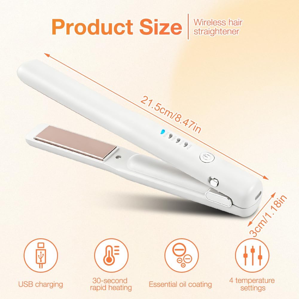 2 In 1 Mini Glätteisen Kabellos und Lockenstab, Hair Straightener, 4 Temperaturen, Wiederaufladbare