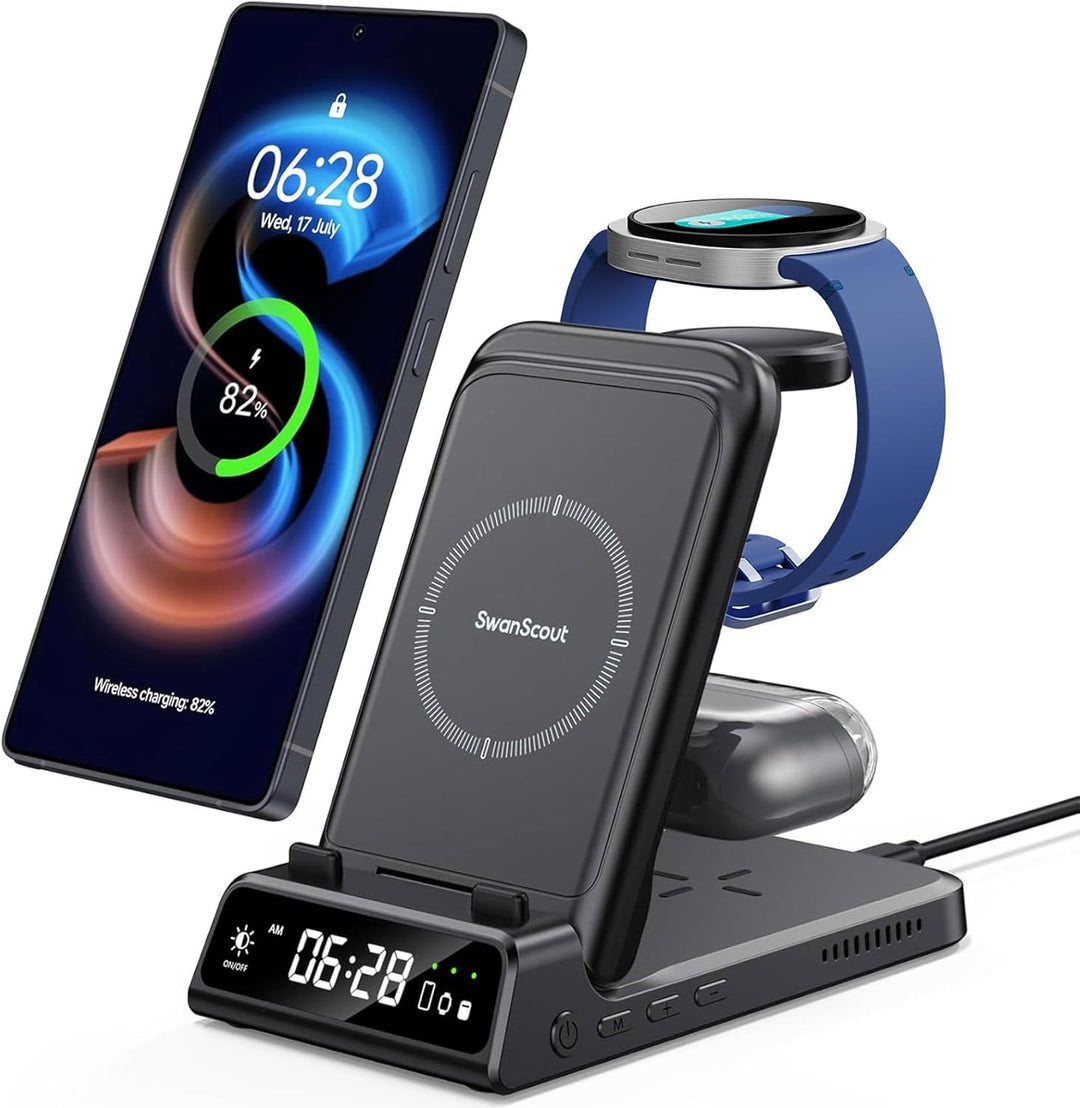 SwanScout Induktive Ladestation für Samsung, Kabelloses Ladegerät für Samsung Galaxy S24 Ultra, 3 in