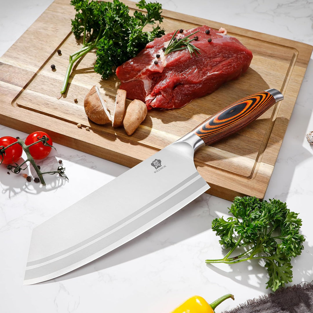 WILDMOK Nakiri Messer, professionelles asiatisches Hackmesser 20 cm - Deutsches Stahlfleischmesser m