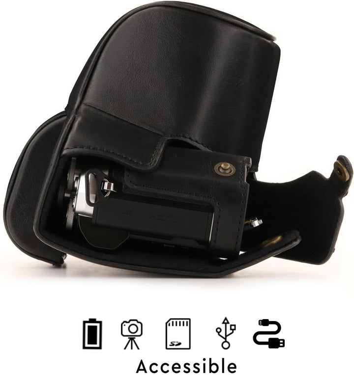 MegaGear Olympus OM-D E-M10 Mark III (14-42mm) Ever Ready Leder Kamera-Case mit Trageriemen und Batt