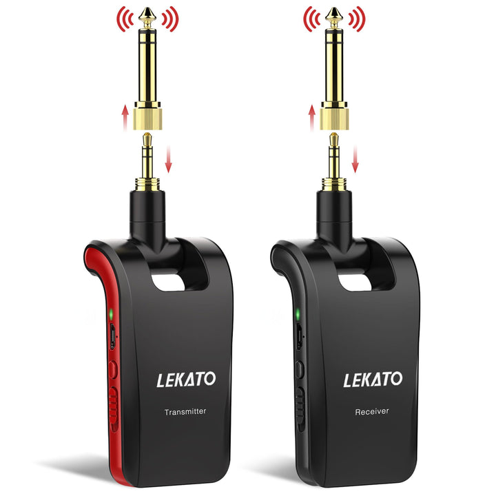 LEKATO Stereo 2.4GHZ Guitar Wireless System Wiederaufladbarer Gitarrensender Empfänger für Gitarren,