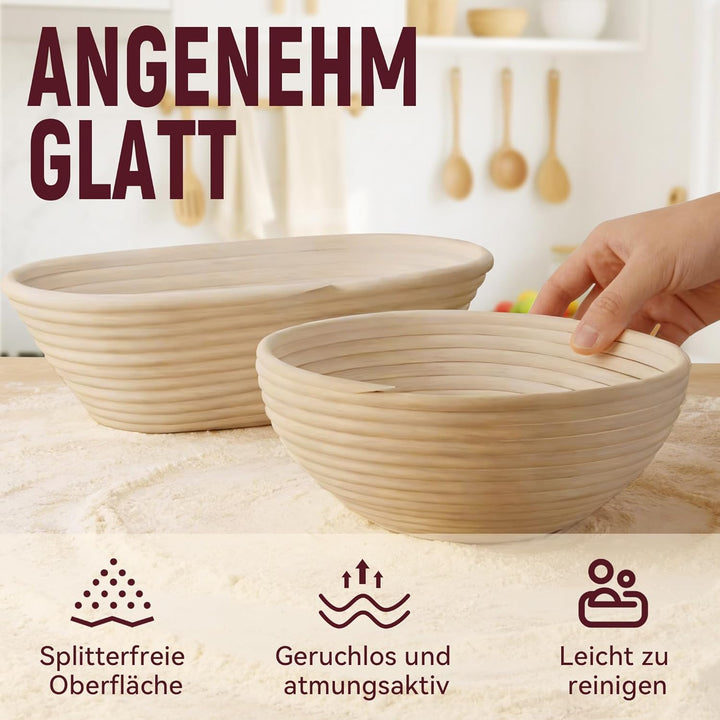 Brot Gärkorb Sauerteig Starter Set,25 cm & 23 cm Proofing Basket Bread Baking with Sourdough Starter