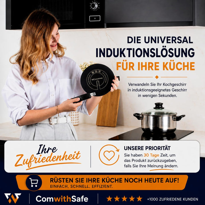 Induktionsadapter, 24 cm, mit abnehmbarem Griff, isoliert, ändert die Farbe nach Gebrauch nicht, Hei