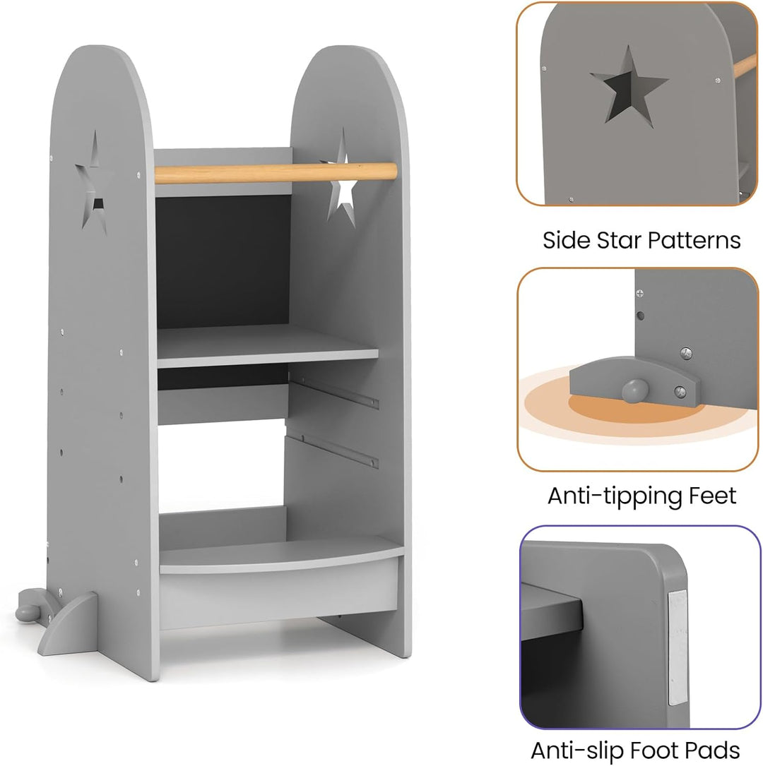 LIFEZEAL 2 in 1 Montessori Lernturm, Learning Tower mit Tafel, Küchenhelfer Kinder mit 3-stufig Vers