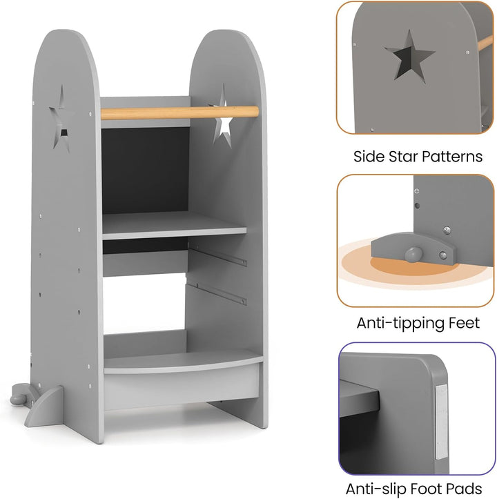 LIFEZEAL 2 in 1 Montessori Lernturm, Learning Tower mit Tafel, Küchenhelfer Kinder mit 3-stufig Vers