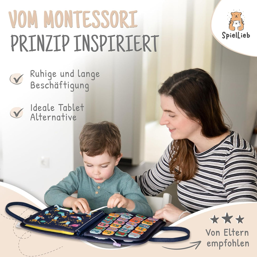 SpielLieb® Montessori Busy Board Deutsch ab 3 Jahre - interaktives Activity Board Spielzeug für Klei