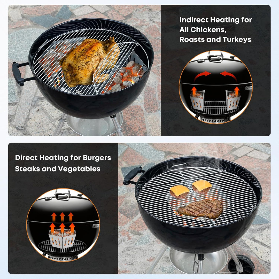 onlyfire Holzkohlekorb Edelstahl, Kohlekorb Grill Gross für Weber 57/67cm Kugelgrills, Hochwertige C